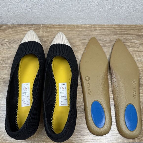 Vivaia Pointed-Toe Ballet Flats Aria 5° SIZE EU 39 | US 8 Black Cream Comfort - Picture 9 of 13